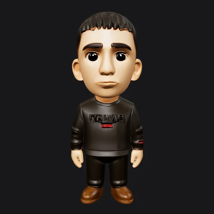 Stylized male figure in black clothing. smooth edges, simple geometry, character, symmetric geometry.