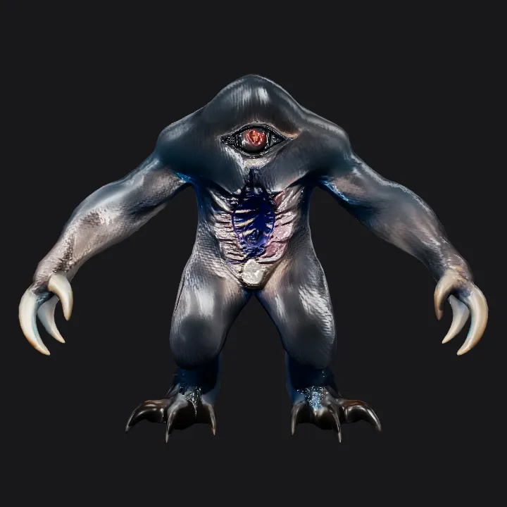 Large monstrous creature with claws and teeth. sharp edges, complex geometry, game-ready, character, symmetric geometry.