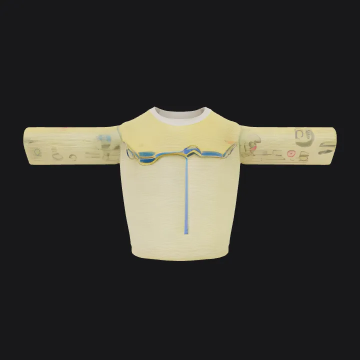 Yellow sweater with 'Satoshi 13' text. smooth edges, simple geometry, symmetric geometry.