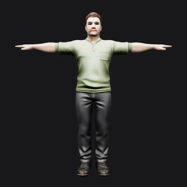 standing adult male in casual clothing. smooth edges, complex geometry, character, symmetric geometry.