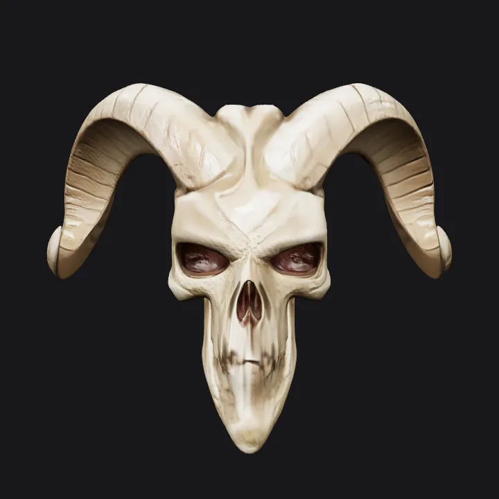 Ram skull mask with horns. sharp edges, complex geometry, game-ready, symmetric geometry.