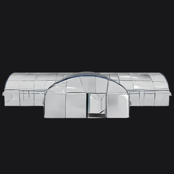 Large agricultural greenhouse in a field. simple geometry, sharp edges, symmetric geometry.