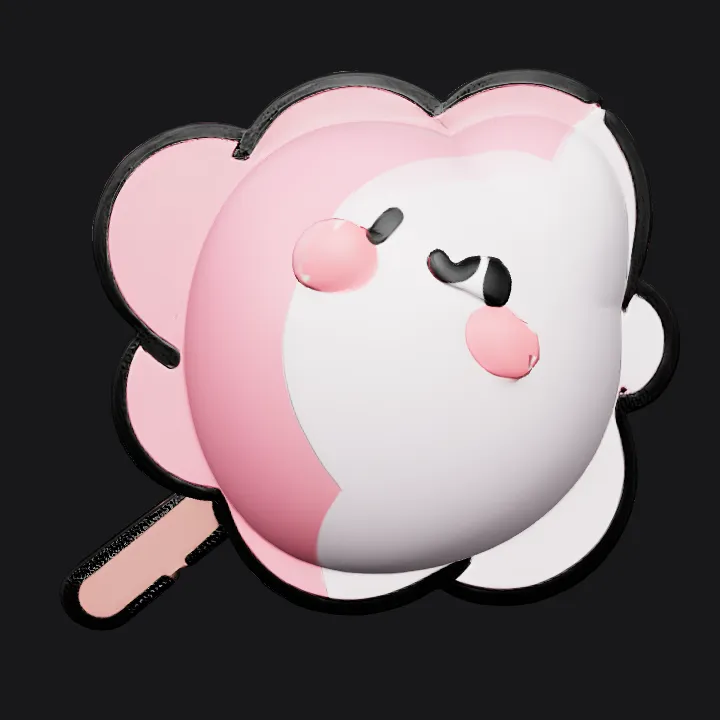 Cute cartoon cotton candy with face. smooth edges, simple geometry, game-ready, character.