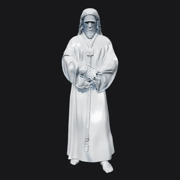 person in robe with rope belt. smooth edges, complex geometry, character.