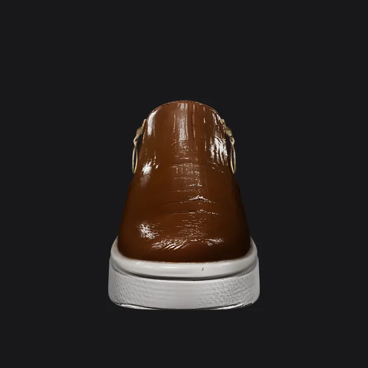Brown sneaker with white sole. smooth edges, simple geometry, game-ready, symmetric geometry.
