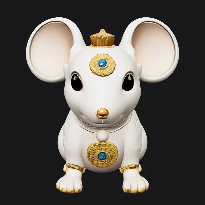 White stylized animal statue with gold accents. smooth edges, complex geometry, character, symmetric geometry.