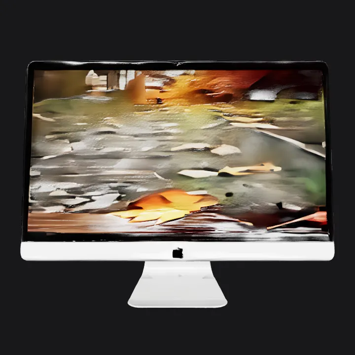 Apple iMac desktop computer. sharp edges, smooth edges, simple geometry, game-ready, symmetric geometry.