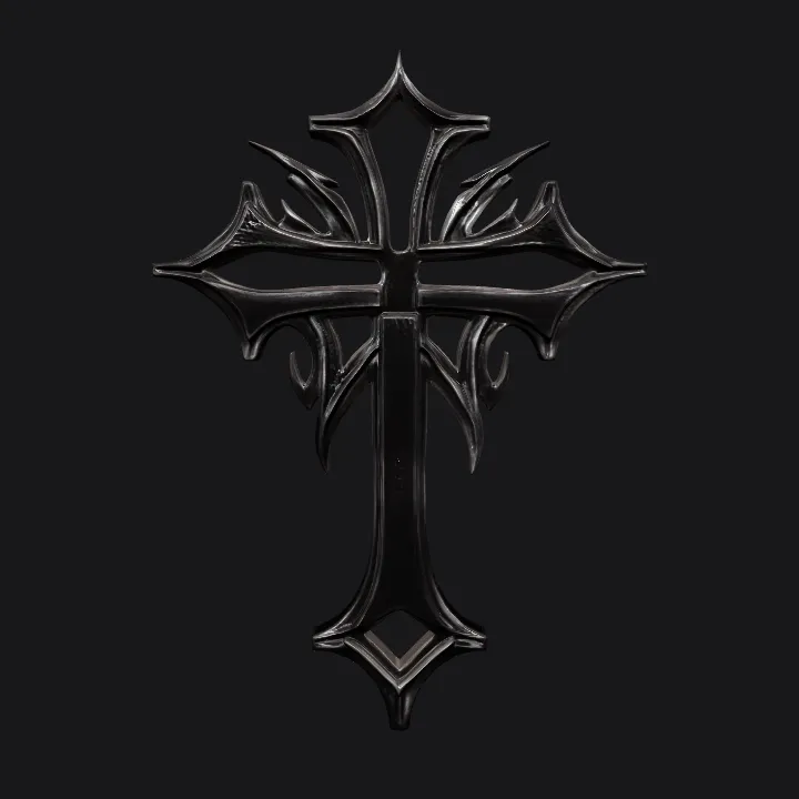 flaming decorative cross symbol. sharp edges, complex geometry, symmetric geometry.