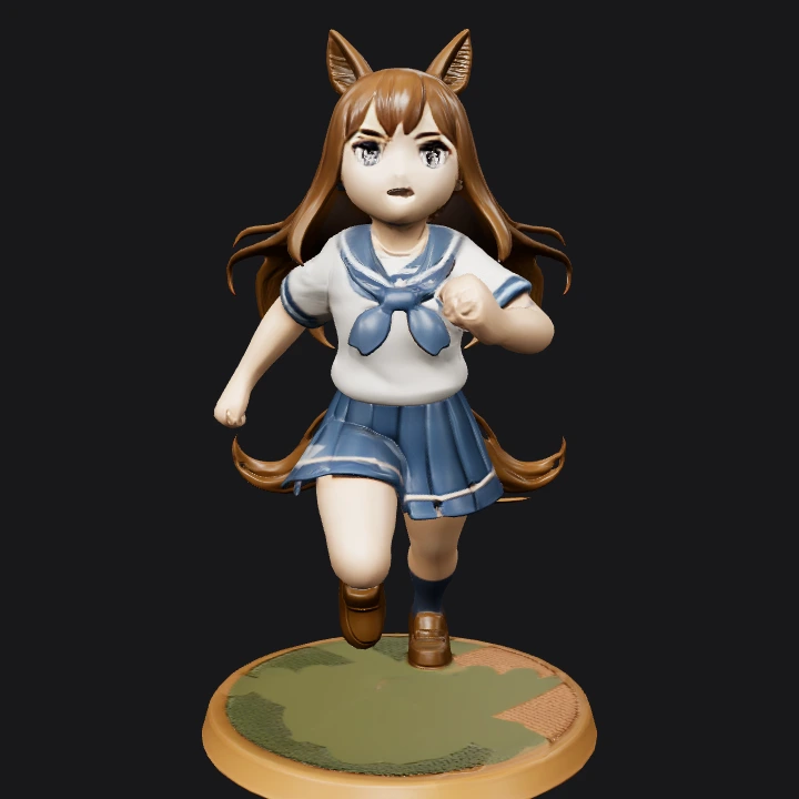 Anime girl running in school uniform with horse ears. smooth edges, complex geometry, character.
