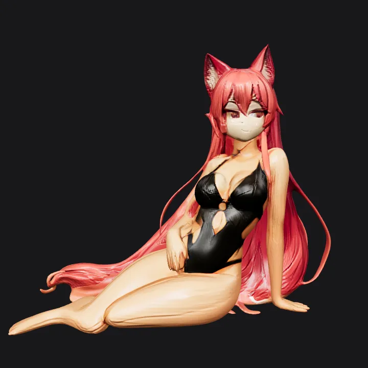 anime-style woman in black swimsuit. smooth edges, complex geometry, character.