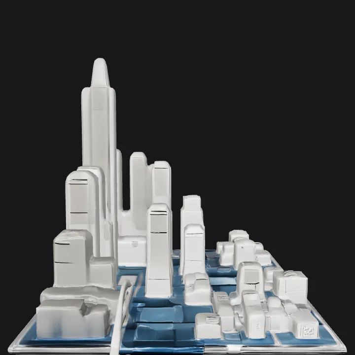 Miniature cityscape with buildings and streets. sharp edges, simple geometry, game-ready.