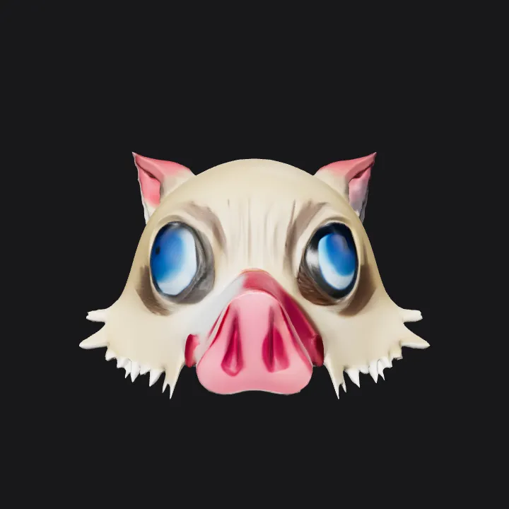 boar mask with blue eyes. smooth edges, simple geometry, symmetric geometry.