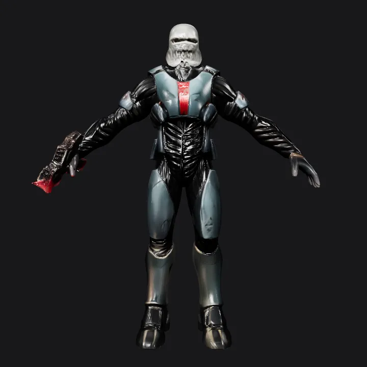 Futuristic armored soldier with weapon. sharp edges, complex geometry, character.