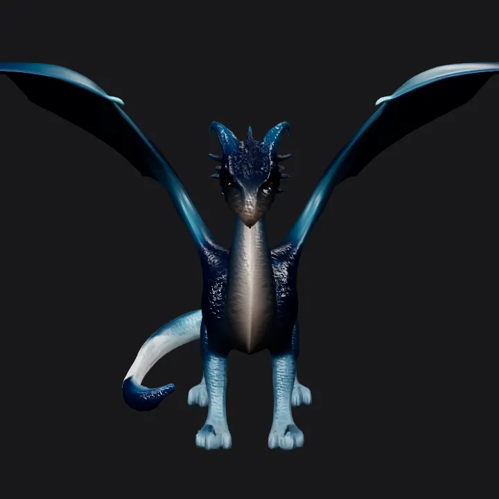 A large, menacing dragon with wings. sharp edges, complex geometry, game-ready, character.