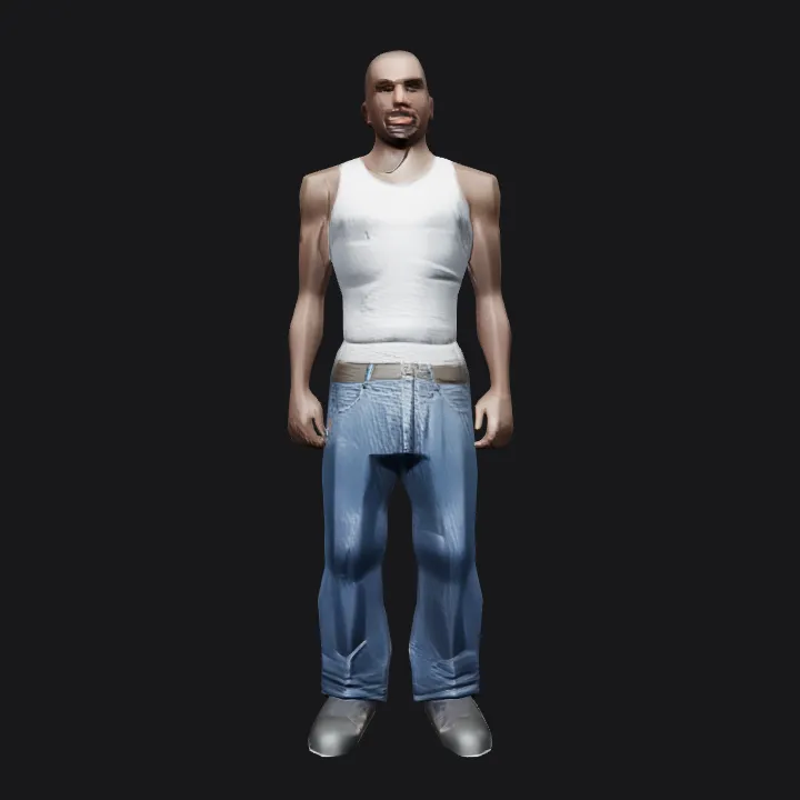 Man in casual clothing standing upright. smooth edges, complex geometry, game-ready, character.