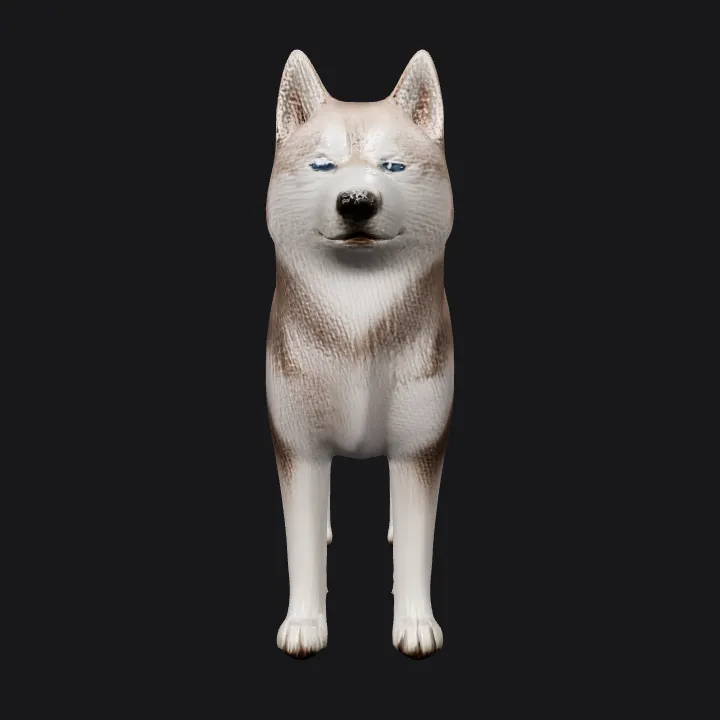Realistic husky dog standing. complex geometry, smooth edges, game-ready, character, symmetric geometry.