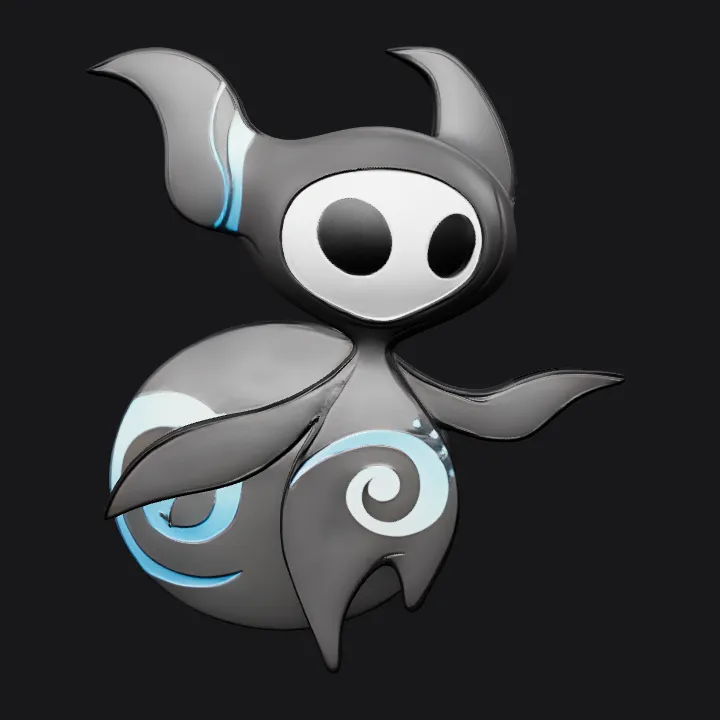 Ghost-like fantasy character with swirls. smooth edges, simple geometry, game-ready, character, symmetric geometry.