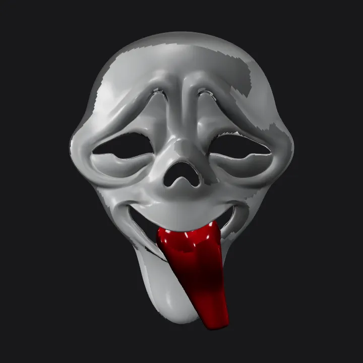 Skull-like mask with protruding tongue. smooth edges, simple geometry.