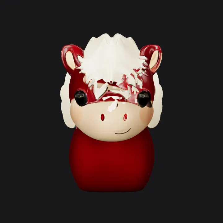 Stylized cartoon red panda from rear view. simple geometry, character, symmetric geometry.