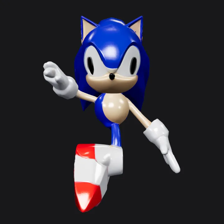 Cartoon blue hedgehog character Sonic. smooth edges, complex geometry, game-ready, character.