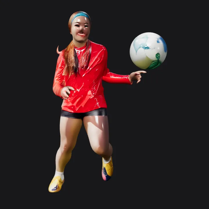 person playing soccer on field. complex geometry, character.