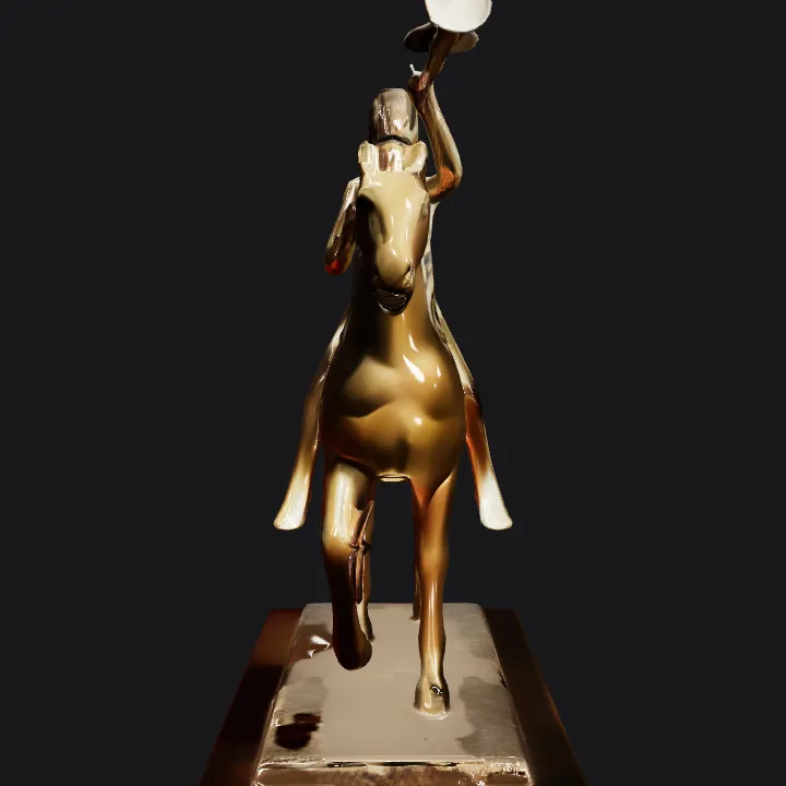 Woman riding a horse sculpture. smooth edges, complex geometry, character.