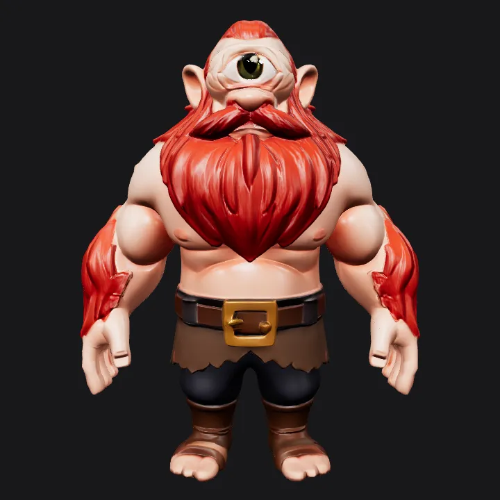 cartoonish red-bearded giant character. smooth edges, complex geometry, game-ready, character.
