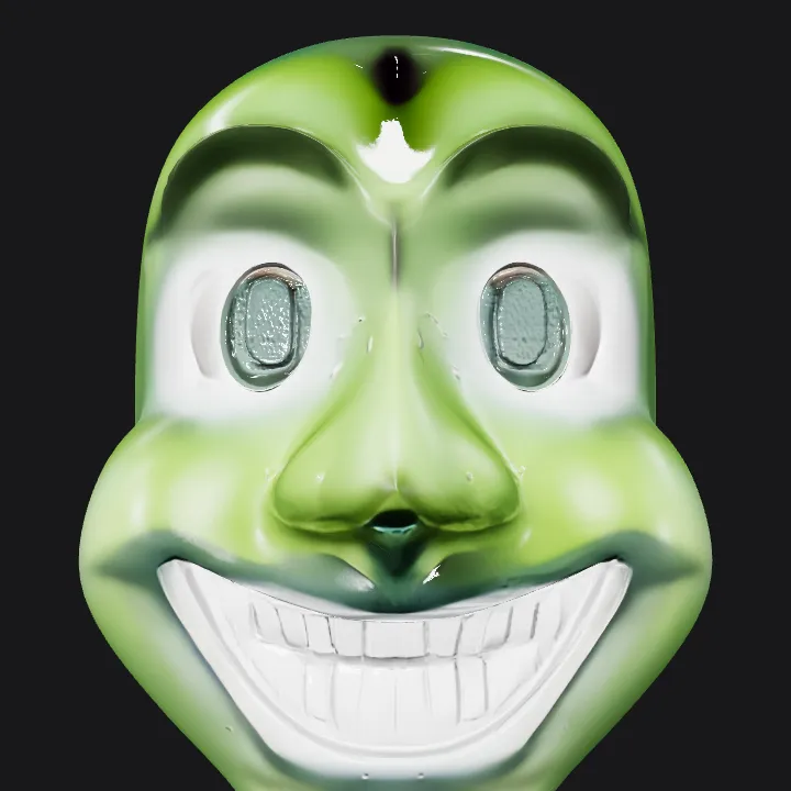 Green skull mask with smile. smooth edges, simple geometry, symmetric geometry.