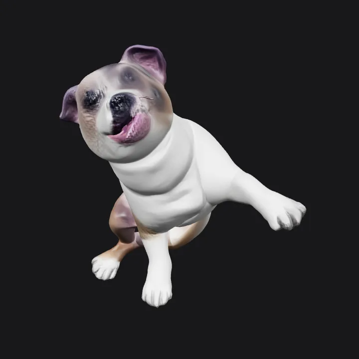 a sitting brown and white dog. smooth edges, complex geometry, character.