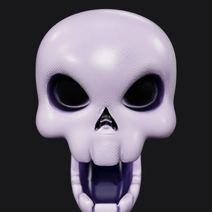 Stylized cartoon skull with lower jaw. smooth edges, simple geometry, game-ready, symmetric geometry.