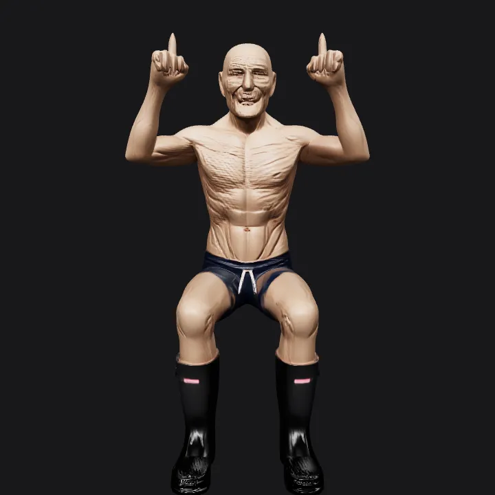 Adult man seated on a bench. smooth edges, complex geometry, character.