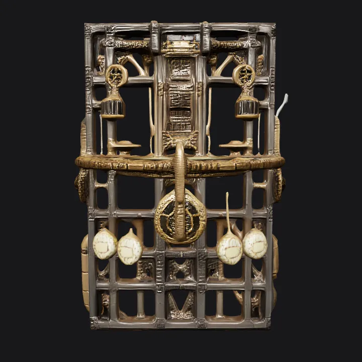 Steampunk clock tower with gears and machinery. sharp edges, complex geometry, game-ready, symmetric geometry.