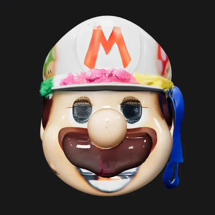 Mario character with decorative hat container. smooth edges, complex geometry, character.