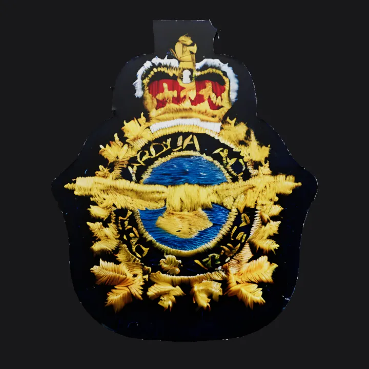 Royal Air Force style embroidered badge. sharp edges, complex geometry, symmetric geometry.