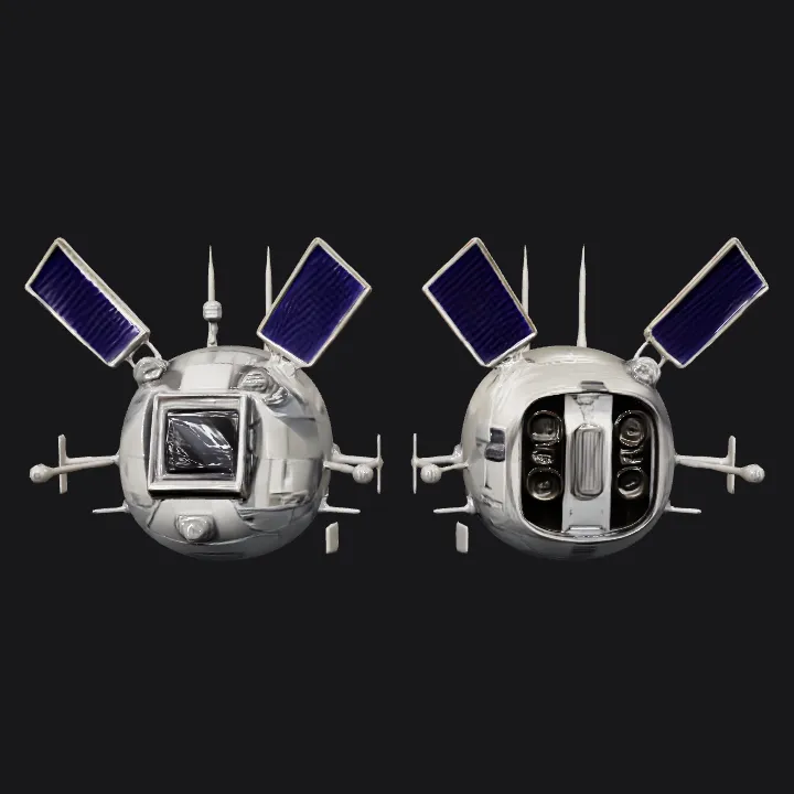 Small spherical satellite with solar panels. sharp edges, complex geometry, game-ready, symmetric geometry.