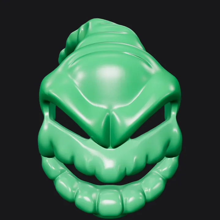 Green stylized curled hand. smooth edges, complex geometry.