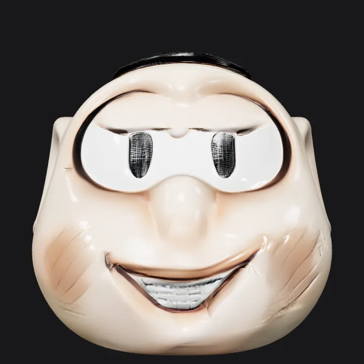 Side view of a cartoonish head sculpture. smooth edges, simple geometry, character.