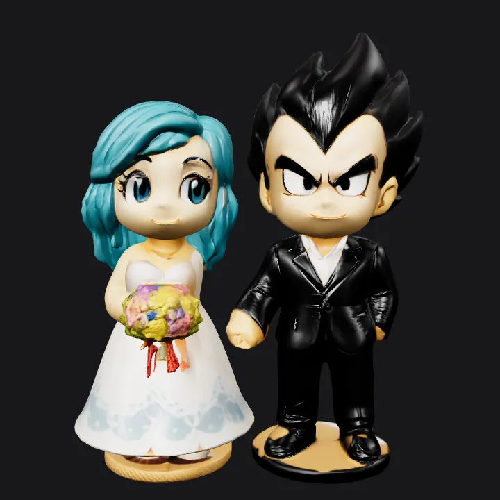 Wedding couple cartoon figurines. smooth edges, complex geometry, character.