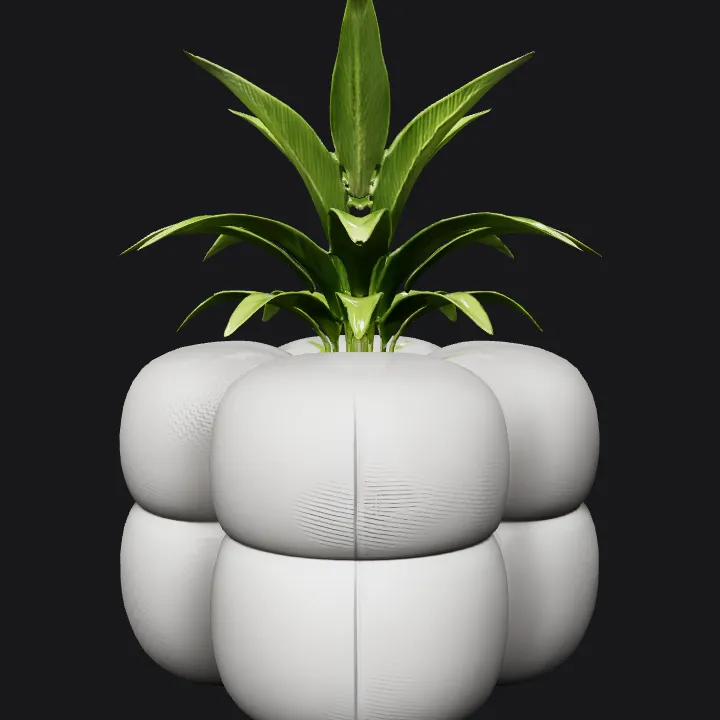 Modern planter with a cluster of smooth spheres. smooth edges, simple geometry, complex geometry, symmetric geometry.
