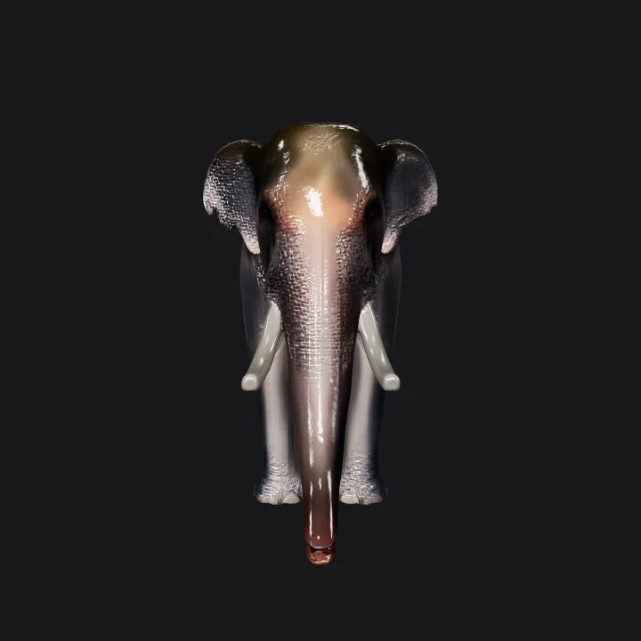 An adult elephant under a shelter. complex geometry, character.