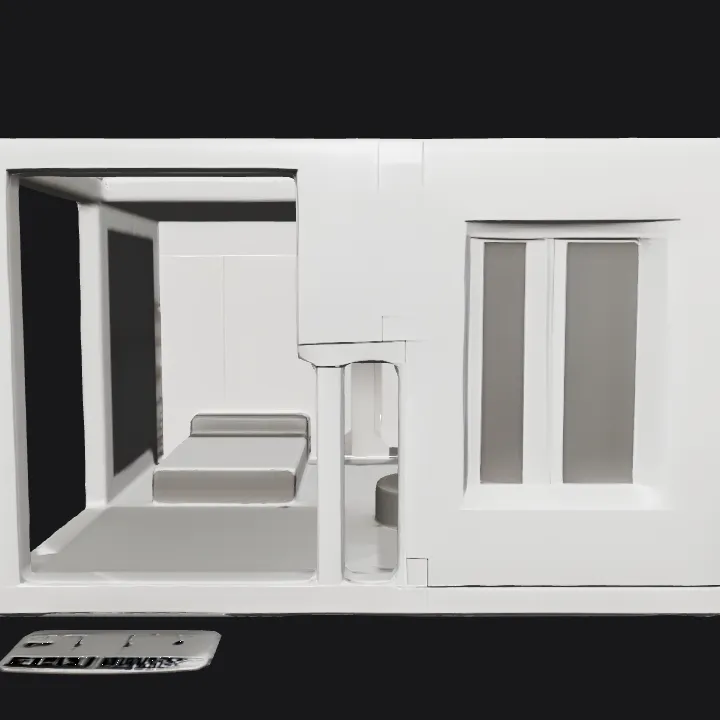 Modern miniature room model with furniture. sharp edges, simple geometry, game-ready, symmetric geometry.