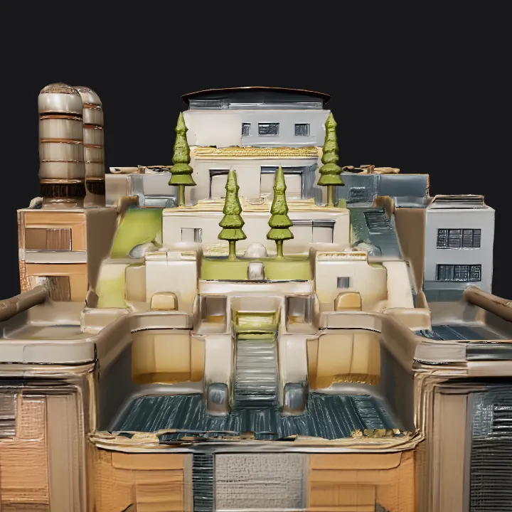 Abandoned urban environment with multiple structures. sharp edges, complex geometry, game-ready.