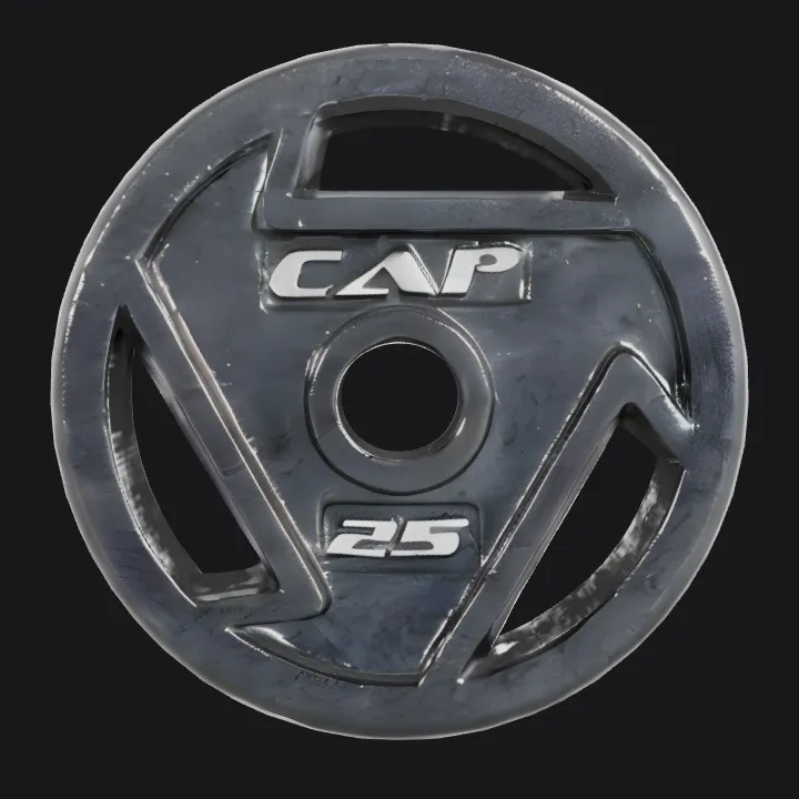 Weight plate for gym equipment. smooth edges, simple geometry, game-ready, symmetric geometry.