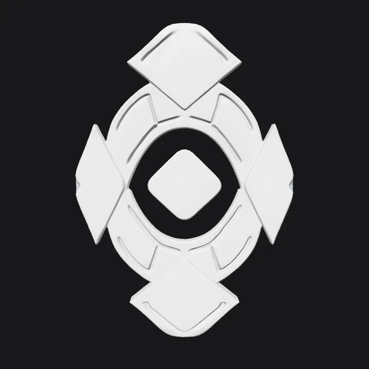 geometric white mechanical object. sharp edges, complex geometry, symmetric geometry.