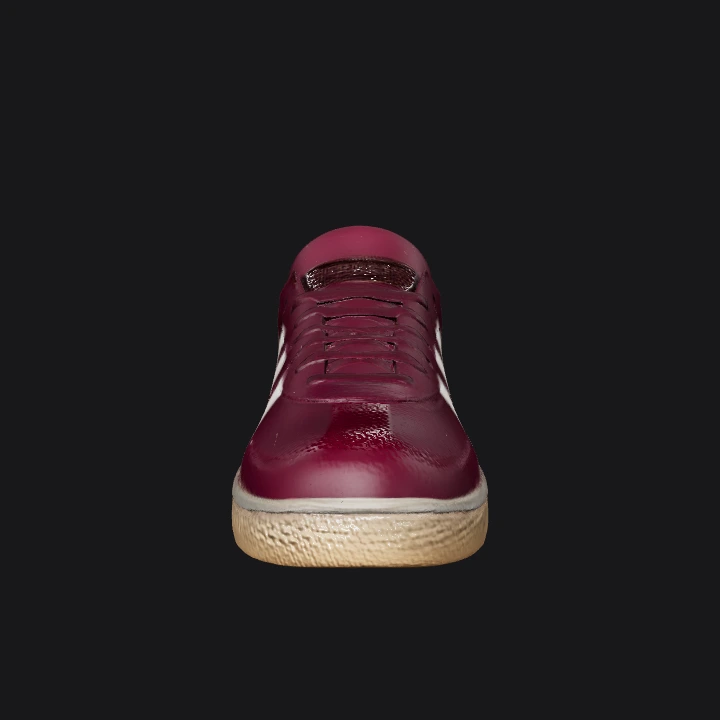 Maroon Adidas sneaker with white stripes. smooth edges, simple geometry, game-ready, symmetric geometry.