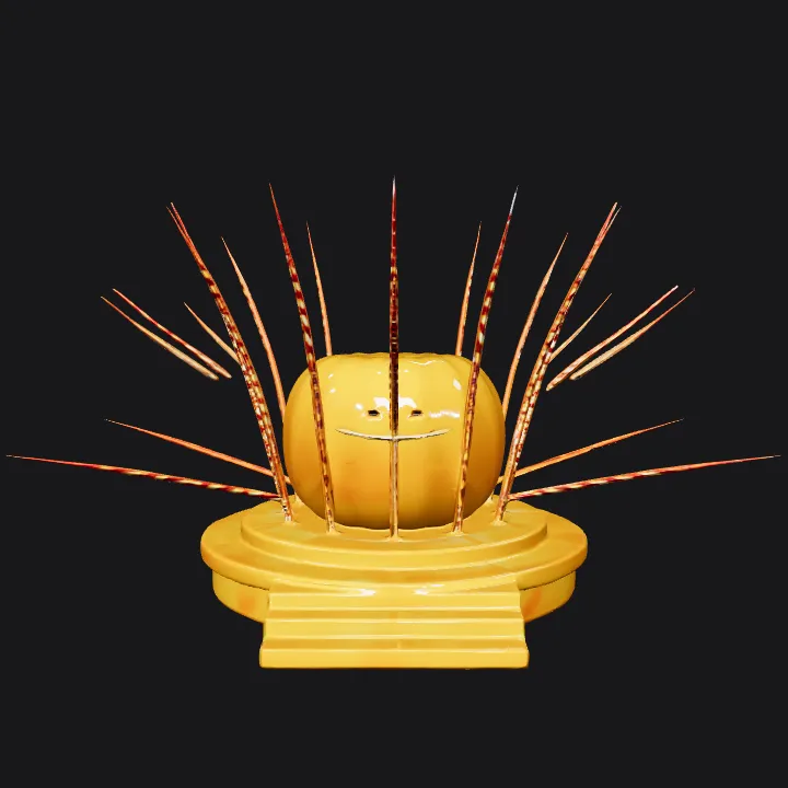 Halloween-themed altar with glowing pumpkins. sharp edges, complex geometry, symmetric geometry.