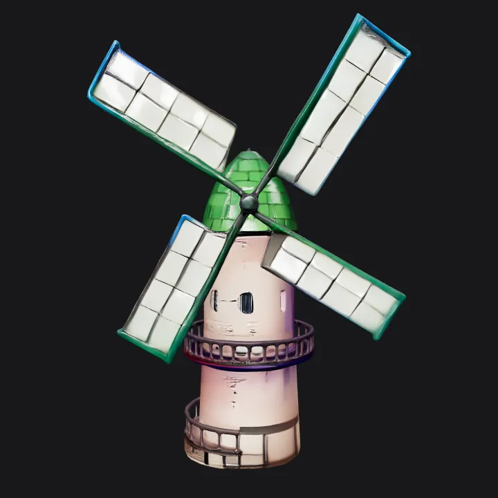 Rural landscape with windmills and houses. simple geometry.