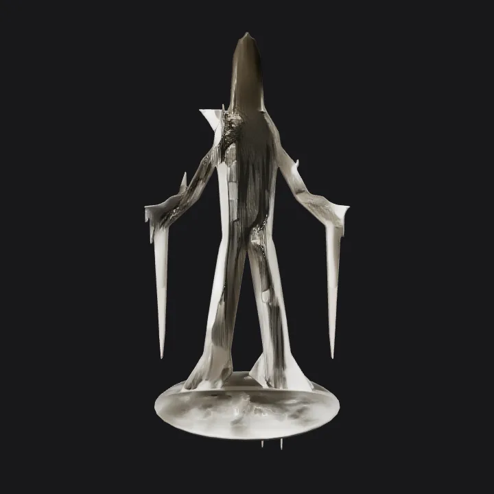 Shadowy human silhouette on cracked wall. simple geometry, sharp edges, character, symmetric geometry.