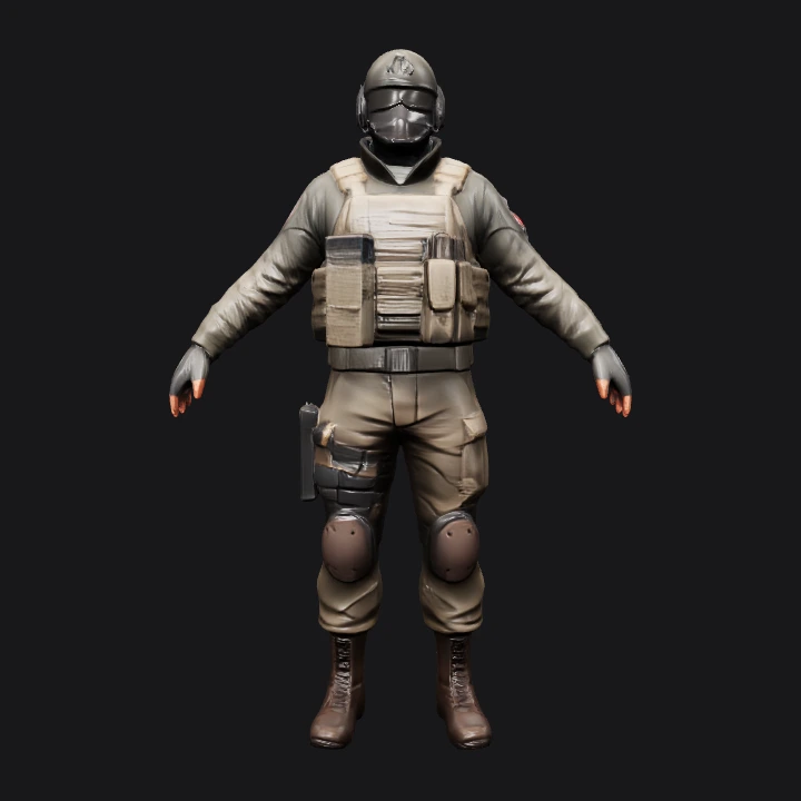 armed soldier in tactical uniform. complex geometry, game-ready, character.