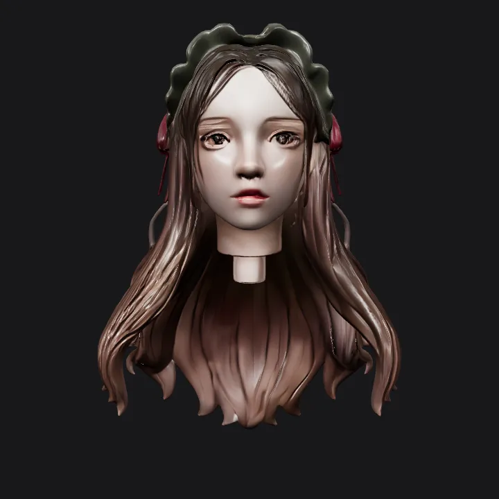 Back view of a girl's head with long hair. smooth edges, complex geometry, character, symmetric geometry.